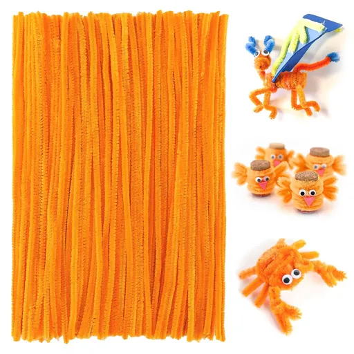 Pipe Cleaners Craft, 100pcs Orange Pipe Cleaner for Making Carrot, 6mm X 12" Orange Stems Pipe Cleaner