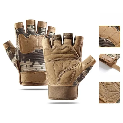 Size M - Brown Camouflage - EVA Protective Tactical Gloves (1 Pair), Anti-Slip Shock-Absorbing Sports Gloves for Cycling Workouts