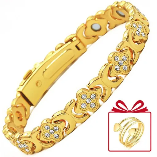 Lucky Clover Magnetic Bracelet with Free Heart Ring Set, Simple Everyday Women's Bracelet - Gold