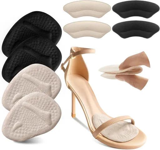 Metatarsal Pads, Ball of Foot Cushions, Heel Pads Inserts for Too Big Shoe, Reduce Foot Pain, No Slip Heel Grips Liners Shoe Pads for Loose Shoe, Blisters (Beige+Black)