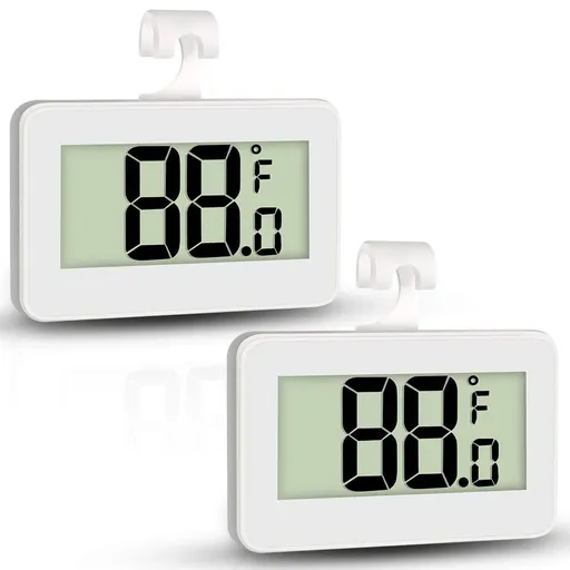 2pcs Fridge Thermometer Hygrometer Digital Freeze Refrigerator Thermometer Waterproof Large LCD Display white