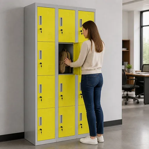 12-Door Steel Locker – Grey with Yellow Door, Standard Lock with 2 Keys