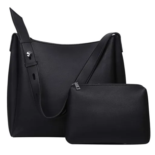 2-Piece Women's Bucket Bag Set, Vintage Shoulder Tote and Crossbody Handbag, Black