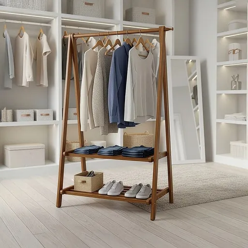Portable Clothes Rack Coat Garment Stand Bamboo Rail Hanger Airer Closet