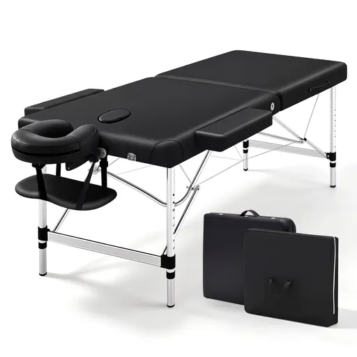 Zenses Massage Table 70cm Portable 2 Fold Aluminium Beauty Bed Black