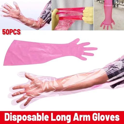 50pcs Clear Long Arm Glove Plastic Farm Glove Disposable Vet Glove Midwifery
