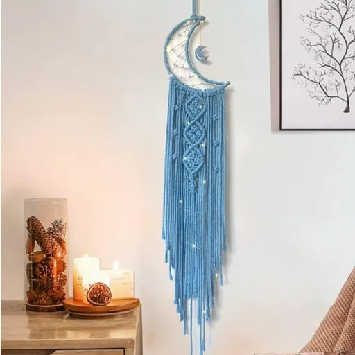 Moon with Light, Witch Pagan Woven Wall Hanging with Light, Gothic Wiccan Hippie Decor with Ornament Decoration Women Gift