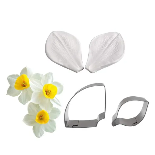 2 pcs Floral Veining Molds and Fondant Cutters Gumpaste Daffodil Making Tools Set for Decorating Cakes