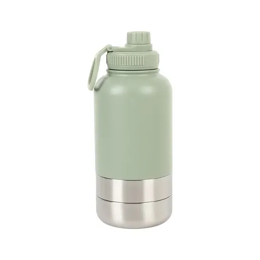 3-in-1 Outdoor Pet Insulated Water Bottle: 32oz Large Capacity, 24H Temperature Lock, Hidden Dual Bowls, 304 Stainless Steel, Leak-Proof & Portable, Essential for Dog Walking & Camping./green