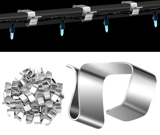 50 Pieces - Christmas Lights Gutter Hooks - Christmas Lights Roof Hooks - Christmas Lights Clips - Christmas Lights Gutter Hangers Seasonal Lighting Hooks For Outdoors For Christmas Lights Kitchen - Stainless Steel Clamp Metal Cable Clamp - Cable Cli
