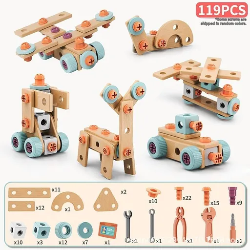 DIY assembly toy, wooden building set, electric drill toy for kids, educational construction toy, creative puzzle set, children's tool kit, Australian toy, hand-eye coordination toy - Multi - Size 119pcs
