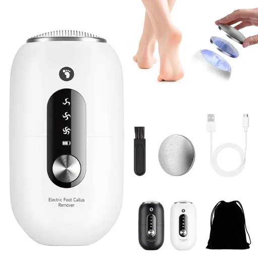 Compact Automatic Foot Pedicure Grinder, 3-Speed Electric Foot Callus Remover, Rechargeable Wireless Electric Callus Remover for Feet, Low Noise, Dry Skin Removal Tool, IPX6 Waterproof - White - Size 87*47mm