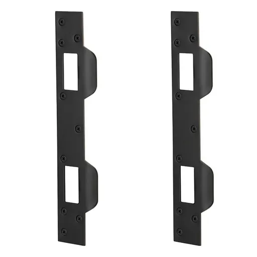 Door Strike Plate Double Holes, Heavy-Duty Latch Reinforcement for Handle and Deadbolt (2Pcs, Black)
