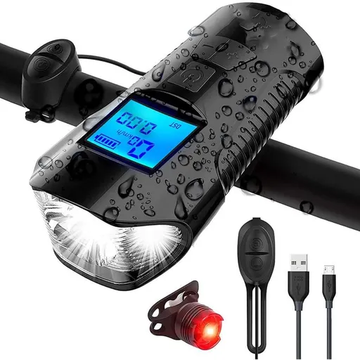 Bike Light Set Speedometer LED Bike Lights Horn LCD USB Bike Tail Light Black