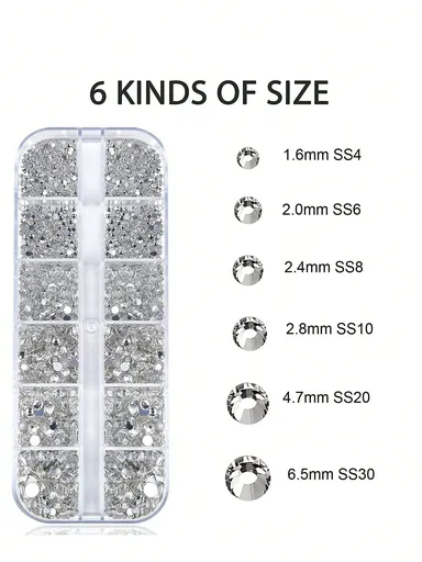 12 Grid Nail Rhinestones 1.5mm-5mm 3D Glass Crystal AB Clear Stones Gems Pearl For Nail Art DIY Decoration Flatback Charms Acrylic Nails Supplies
