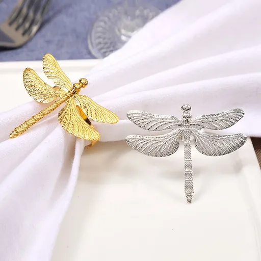 2PCS Dragonfly Napkin Ring Gold DIY Hotel Wedding Banquet Table Display Metal Napkin Buckle （Gold /Silver）