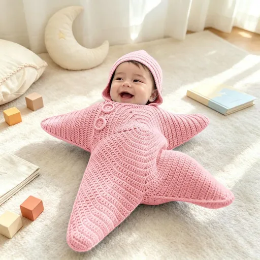 Baby Starfish Onesie Wearable Blanket Fleece Knit Swaddles For Newborns Cute Snowman Design Baby Onesie,Soft Fleece Fabric,Crochet Santa Starfish Costume,Ideal for Christmas,Holiday Parties - Pink - Size 80cm