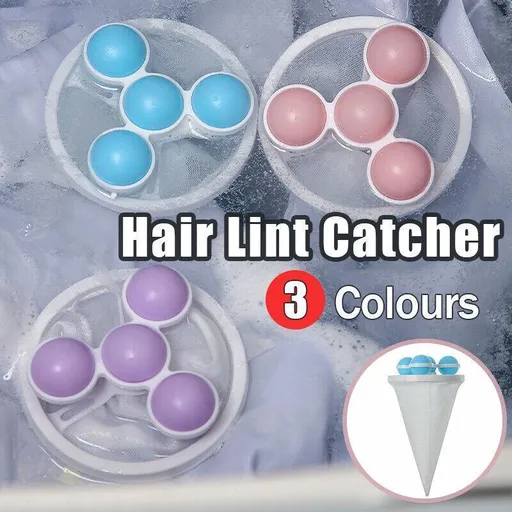 2 Pcs Reusable Hair Lint Catcher Removal Net Bag Wash Machine Float Filter - Pink