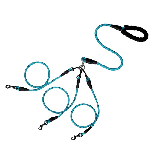 3 Dog Leash No Tangle, Heavy Duty Multiple Dog Lead Shock Absorbing Bungee, Triple Bungee Leash, Reflective Dog Leash Free Multi Pet Walking Rope with Detachable, Black Blue