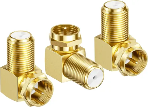 3-Pack Gold-Plated F-Type Right Angle RG6 Coaxial Adapter (90 Degree Coaxial Connector, Male to Female Coax Cable Connector)