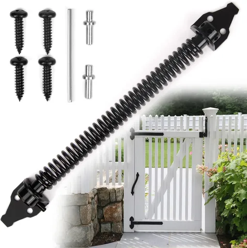 14 inch automatically closing gate spring hardware Adjustable metal spring closer for light to heavy wooden doors Gate latch Black garden gate latch for wooden doors