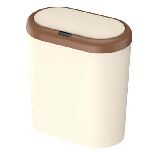 Beige and Brown Smart Sensor Trash Can – 15L Capacity, Compact Design for Home Use with Automatic Induction Opening(Three sensor modes)