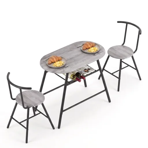 Artiss Oval Dining Table Set 3PC Space-Saving Bistro Kitchen Storage Wine Rack Grey