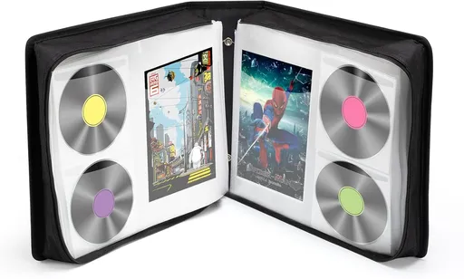 DVD Case 200 DVDs and 100 Booklets Capacity, CD/Blu-ray Storage Binder Case with Booklet Inserts Media Organizer Holder Black Blu ray Wallet for Car (200 Capacity)