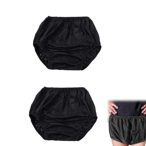 Lightweight Diaper,2 Pack Portable Adult Leakproof Diapers Covers for Indoor,Portable Plastic Waterproof Incontinence Pants for Indoor,Outdoor,Black XL Black-Size L Black-Size L
