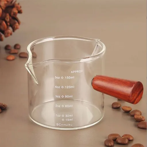 Glass Measuring Cup with Spout | Borosilicate Glass Liquid Measuring Cup for Kitchen, Baking & Cooking | Heat-Resistant Milk Jug with Wooden Handle & Clear Graduations