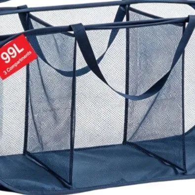Blue 3‑Compartment Horizontal Laundry Hamper 2 PCS, Christmas Multi‑Grid Household Storage Gift