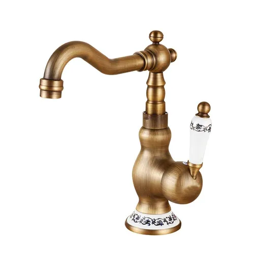 Antique Bar/Prep Deck Mounted Rotatable with Ceramic Valve Single Handle One Hole for Antique Brass Kitchen Faucet