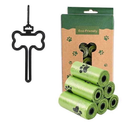 Eco-Friendly Pet Waste Bag Set with Bone-Shaped Carrier Hook and D-Ring Clip – Thick Leak-Proof Poop Bags for Outdoor Dog Walks, Hands-Free Convenience with Portable Storage Pouch Option (8 Rolls Box Set + Poop Bag Dispenser)