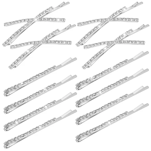 12 Pieces Rhinestone Bobby Pins for Women, Decorative Silver Hair Clips Crystal Shiny X Shaped Barrettes Metal Diamond Bling Hair Accessories for Women Girls Wedding Prom Party