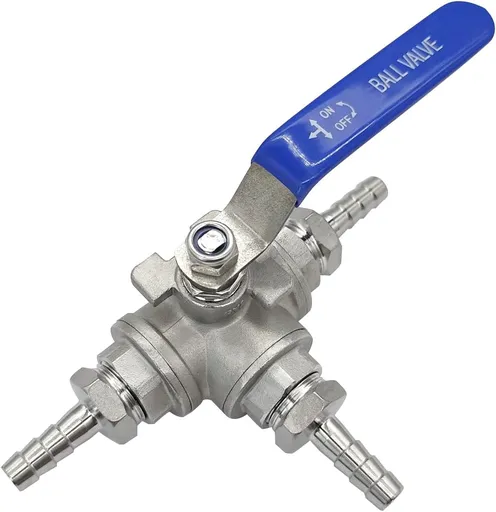 3 Way Shut Off Ball Valve with 3/8" Hose Barb Fittings Stainless Steel T Type Three Way by Pass Valve for Water Oil Fuel Gas Vinyl Locking Handle
