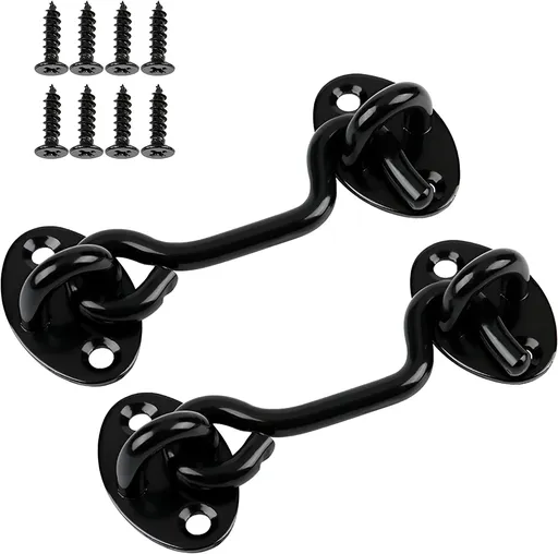 2 Pack 6'' Door Latch Door Lock Hardware, 6'' Hook and Eye Gate Latch Easy Lock for Barn Door, Black Sliding Door Lock with Screws for Window, Cabin Hooks
