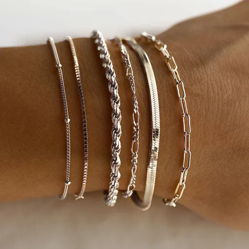 A Silver six-piece set Chic Multi-Layered Alloy Bracelet Set - Fashionable Stackable Jewelry