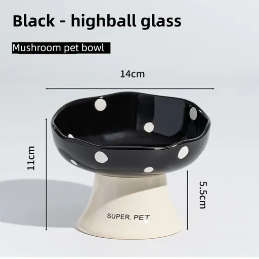 Black Elevated 15° Tilted Ceramic Cat Bowl - Anti-Chin Acne Glaze Finish, Non-Slip Weighted Base & Neck Protection Pet Feeder
