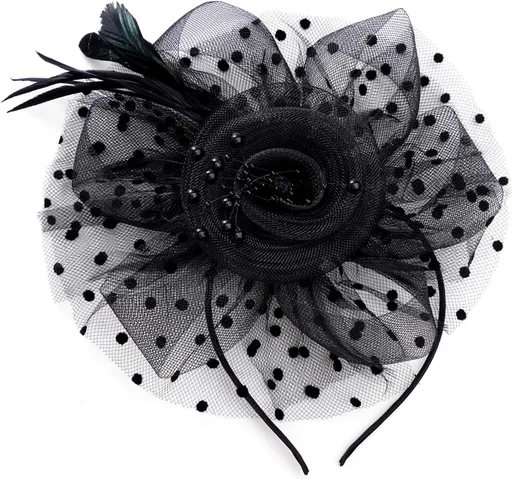 Fascinators Hat Cocktail Hat Feathers Veil Headband with Hair Clip for Tea Party Girls and Women