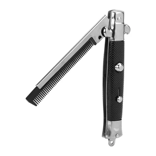 Comb Switchblade, 4 Colors Switchblade Spring Folding Knife Push Button Pocket Comb Oil Hairstyle Hair (Black)