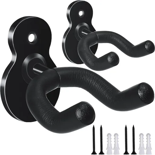Guitar Wall Mount Wall Hanger 2 Pack Hook Black Metal Guitar Holder for Acoustic Electric Bass Guitar Ukulele