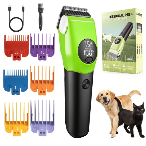 3-Speed Pet Clippers with 33-Tooth Safety Blades, LED Display & Long-Lasting Battery – Effortlessly Groom Thick, Heavy Coats Without Pulling or Snagging./GREEN