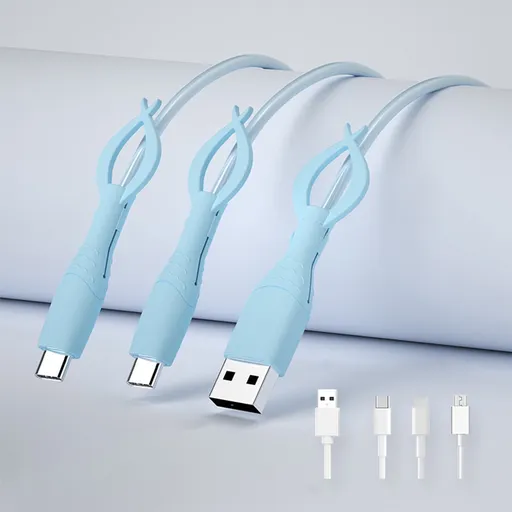 3 Piece Cable Protector Covers, soft silicone cord savers compatible with iPhone and Android USB Type C charging cables, Blue
