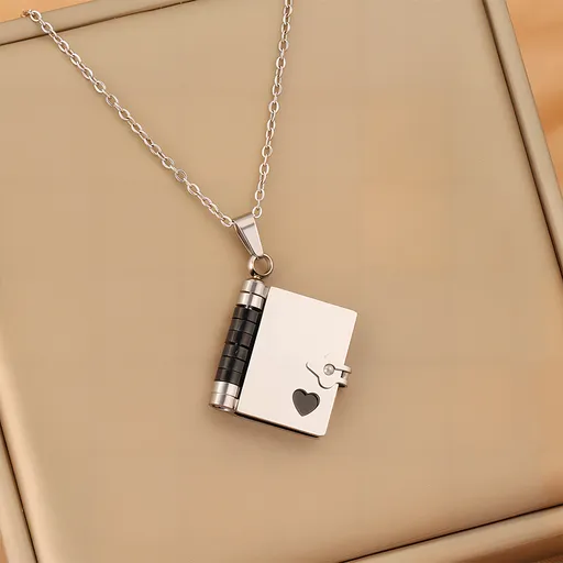 Black-Sliver Titanium Steel Fading-Resistant Envelope Locket Necklace - Openable Love Letter Pendant for Couples