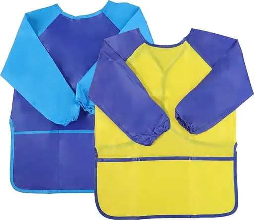 2-pack children's aprons - waterproof aprons for boys/girls - craft aprons for children - with sleeves and pockets (38 * 55 cm)