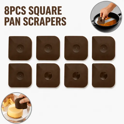 8-Pack Coffee Nylon Non-Stick Pan Scraper Set with Ergonomic Angled Edges Design – Multipurpose Kitchen Cleaning Scraper for Cast Iron, Bakeware & Cookware
