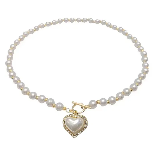 Temperamental Pearl Necklace for Women Clavicle Chain Heart-shaped Pendant Necklace Super Fairy Chokers Necklace