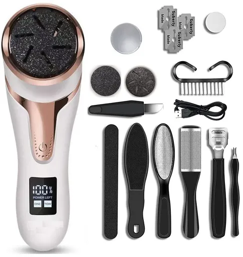 White Portable Electronic Pedicure File Set - Waterproof Electric Foot Callus Remover with Dual-Speed and LCD Display, USB Rechargeable