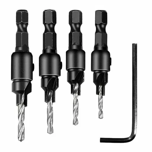 4PCS Screw Countersink Bit Set Pilot Holre Drill Metal Plastic Wood Hex Shank - Silver