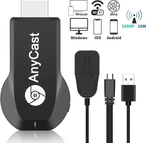 Wireless HDMI Adapter 1080P for iOS Android Windows, Black, Compatible with Samsung Philips Xiaomi TV Projector
